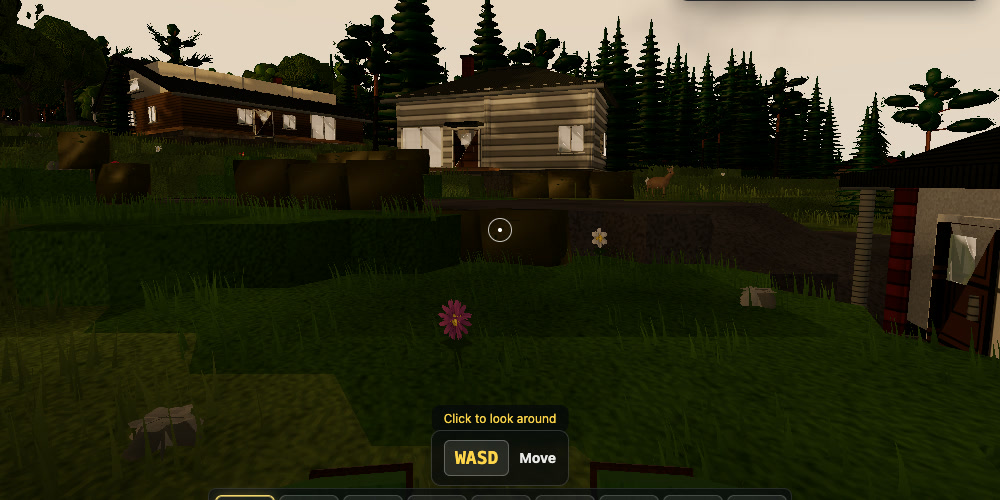 Live gameplay capture of a TerraGrid neighborhood at dusk